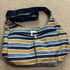 Baggallini Blue and Gold Hobo Shoulder Bag with Pleated Design